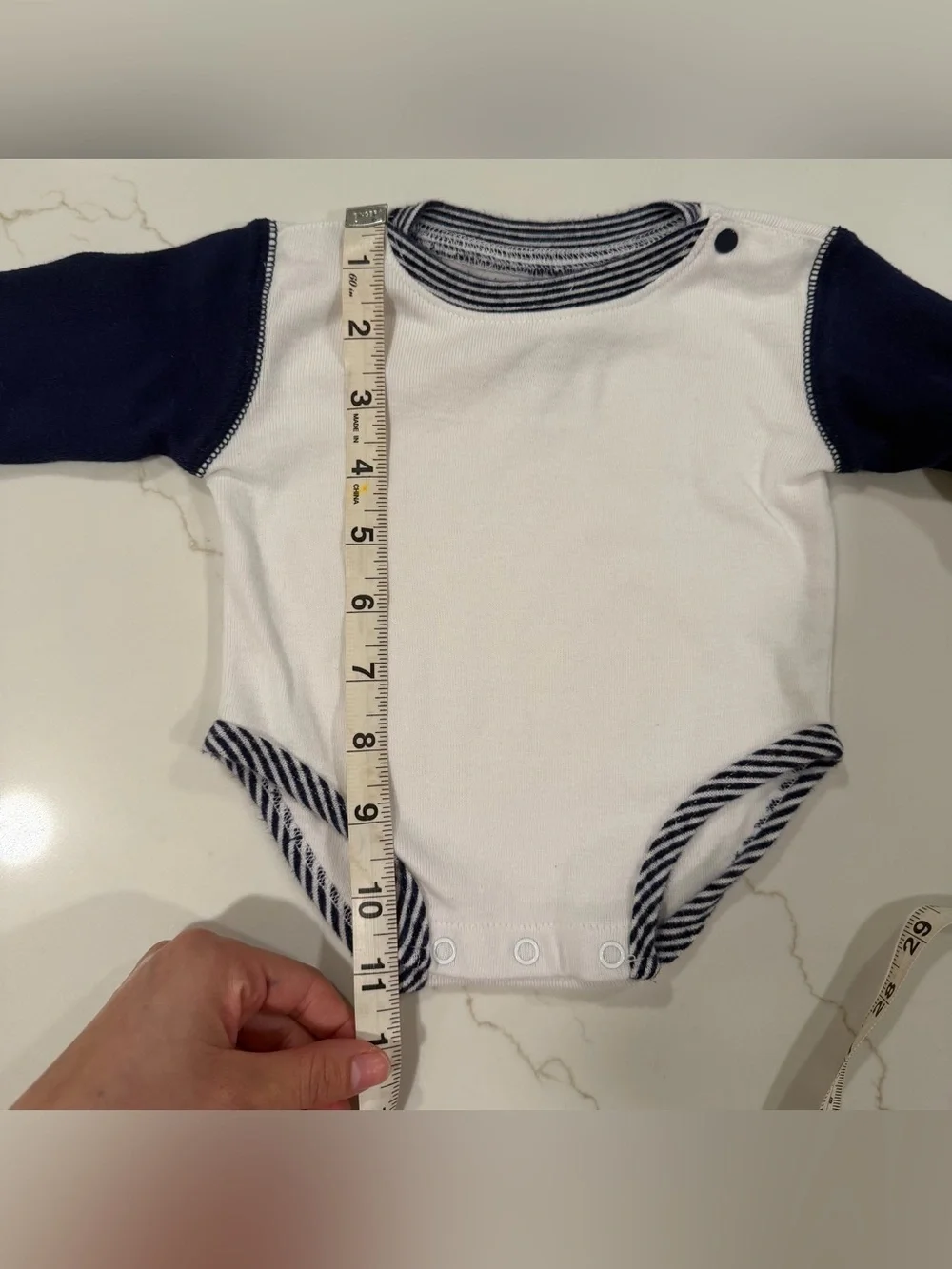 80s Gymboree Navy and White Long-Sleeve Baby Onsie